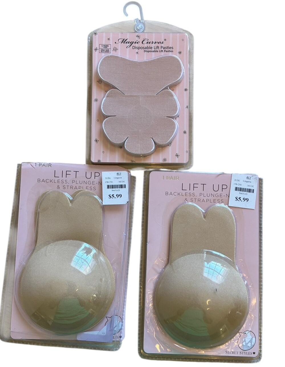 Lot 3 Adhesive Breast Lift Pasties Bunny Bras Nude backless, strapless, Sexy